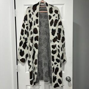 Sweet Lovely by Jen Long Cardigan Women's Plus Size 1XL/2XL Leopard Animal Print